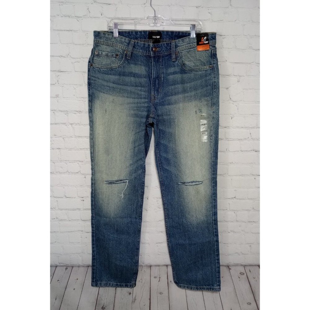 Amplify Brand Jeans Men's Size 36x32 Slim Straight Distressed Blue Jeans NWT